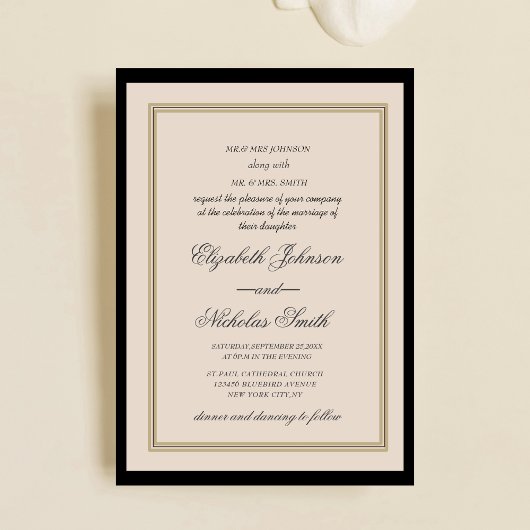 creme and black classic chic elegant wedding  kaart