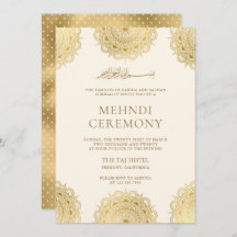Crème and Gold Asian Motif Muslim Mehndi Ceremonon