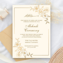 Crème and Gold Floral Leaves Branch Muslim Mehndi