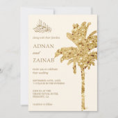 Crème and Gold Glitter Date Palm Muslim Wedding Kaart (Voorkant)