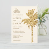Crème and Gold Glitter Date Palm Muslim Wedding Kaart (Staand voorkant)