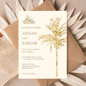 Crème and Gold Glitter Date Palm Muslim Wedding Kaart