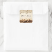 Crème Antieke Bloemsluiers Jute Rustieke Bruiloft Vierkante Sticker (Tas)