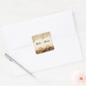 Crème Antieke Bloemsluiers Jute Rustieke Bruiloft Vierkante Sticker (Envelop)