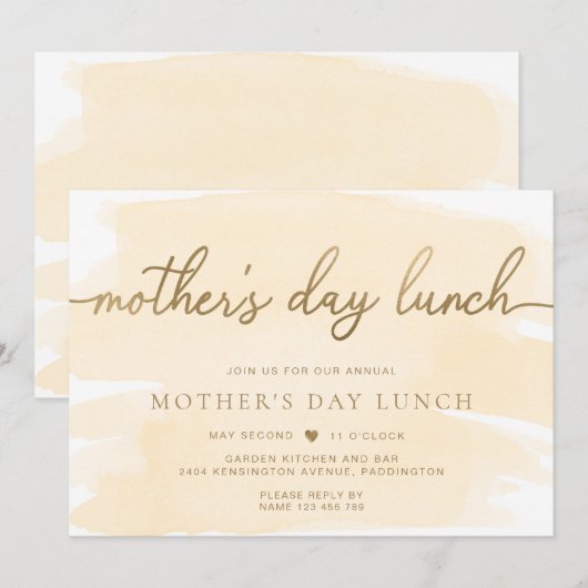 Crème Aquarel Gouden Moederdag Lunch Kaart (Voorkant / Achterkant)