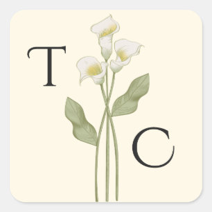 Crème Art Nouveau Lelie Monogram Huwelijk Vierkante Sticker