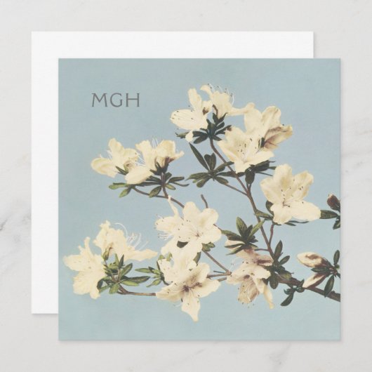 Crème Azalea Bloemen Monogram Bedankkaart (Voorkant / Achterkant)
