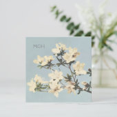 Crème Azalea Bloemen Monogram Bedankkaart (Staand voorkant)