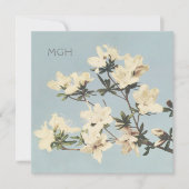 Crème Azalea Bloemen Monogram Bedankkaart (Voorkant)