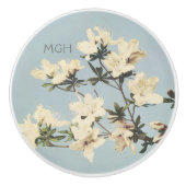 Crème Azalea Bloemen Monogram Keramische Knop (Voorkant)