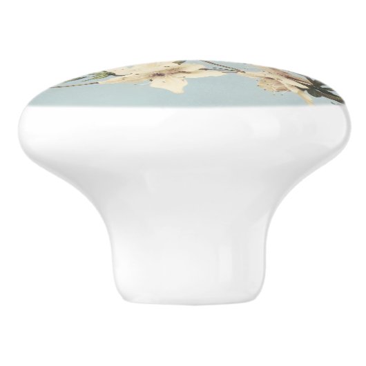 Crème Azalea Bloemen Monogram Keramische Knop (Zijkant)