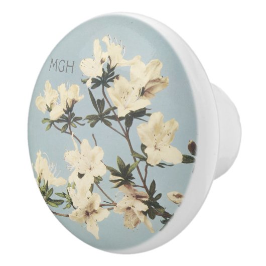 Crème Azalea Bloemen Monogram Keramische Knop (Rechts)
