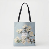 Crème Azalea Bloemen Monogram Tote Bag (Voorkant)