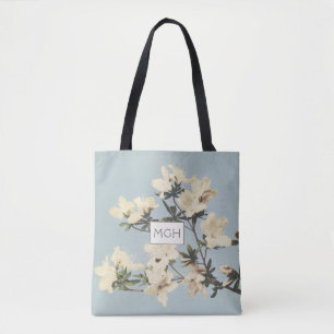 Crème Azalea Bloemen Monogram Tote Bag