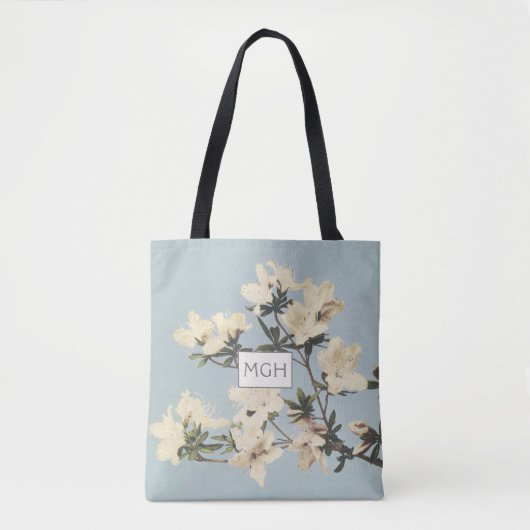 Crème Azalea Bloemen Monogram Tote Bag (Voorkant)