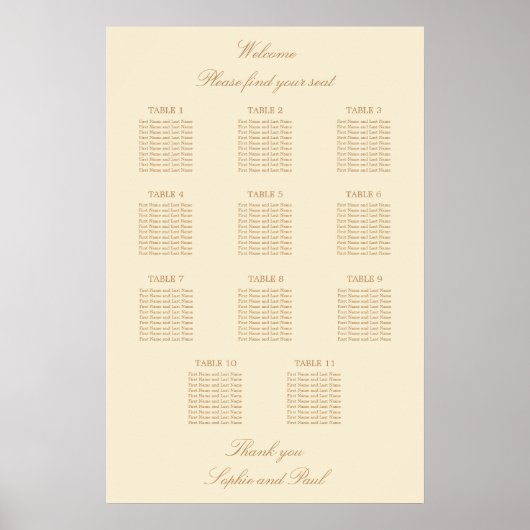 Crème Beige 11 Tafel Bruiloftstoelindeling Poster (Voorkant)