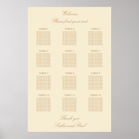 Crème Beige 12 Tafel Trouw Stoelenindeling Poster (Voorkant)