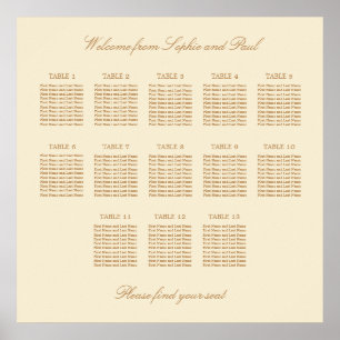 Crème Beige 13 Tafel Bruiloft Stoelen Plattegrond Poster