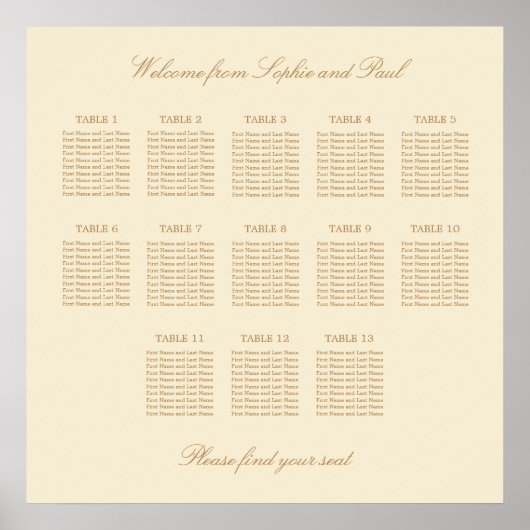 Crème Beige 13 Tafel Bruiloft Stoelen Plattegrond Poster (Voorkant)