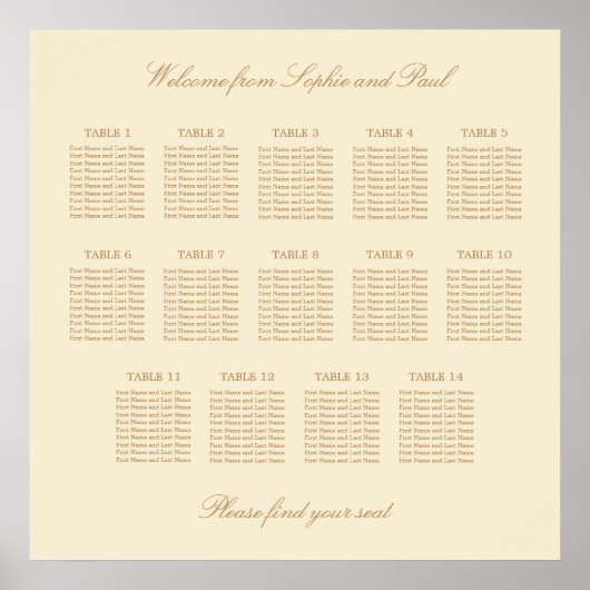 Crème Beige 14 Tafel Bruiloftstoelindeling Poster (Voorkant)