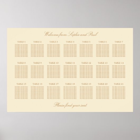 Crème Beige 21 Tafel Bruiloftstoelindeling Poster (Voorkant)