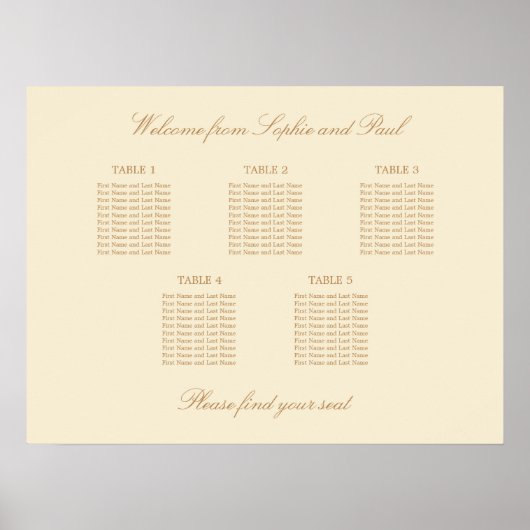 Crème Beige 5 Tafel Bruiloftstoelindeling Poster (Voorkant)