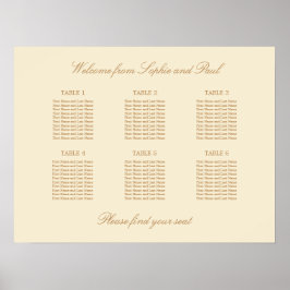 Crème Beige 6 Tafel Bruiloftstoelindeling Poster