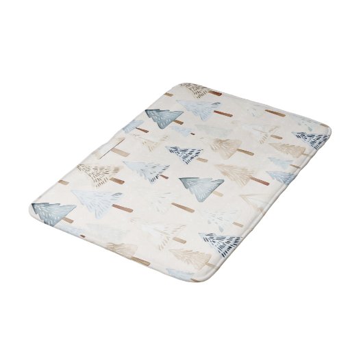 Crème Beige Blauwe Kerstbomen Badmat (Gekanteld)