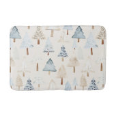 Crème Beige Blauwe Kerstbomen Badmat (Voorkant)