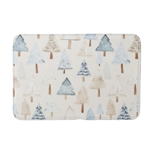 Crème Beige Blauwe Kerstbomen Badmat