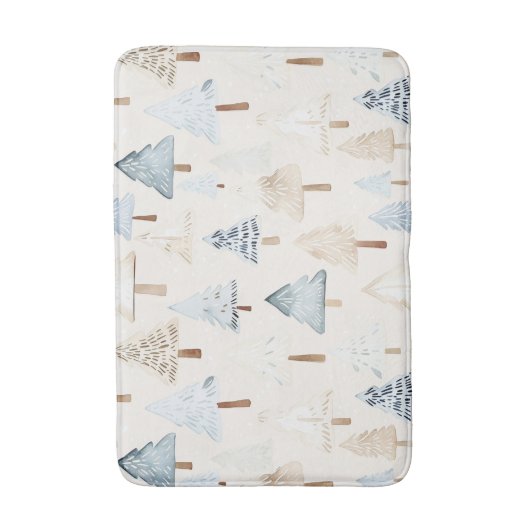 Crème Beige Blauwe Kerstbomen Badmat (Voorkant Verticaal)