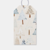 Crème Beige Blauwe Kerstbomen Cadeaulabel (Achterkant)