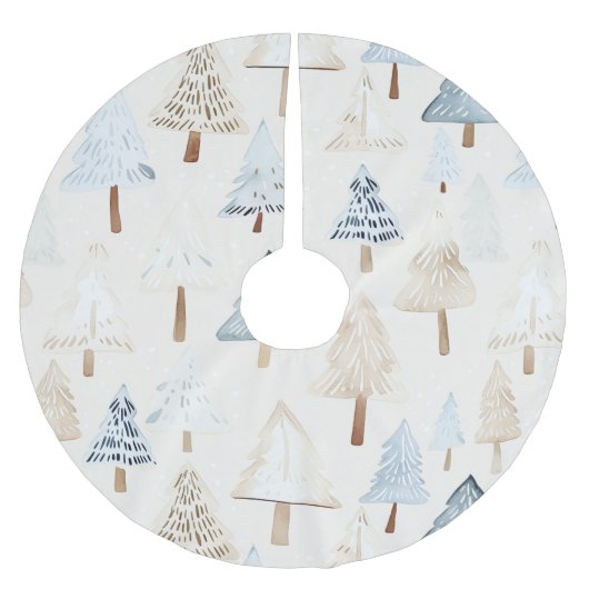 Crème Beige Blauwe Kerstbomen Kerstboom Rok (Voorkant)