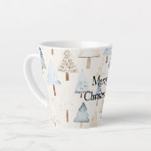 Crème Beige Blauwe Kerstbomen Latte Mok (Linkerhoek)