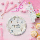Crème Beige Blauwe Kerstbomen Papieren Bordje (Feest)