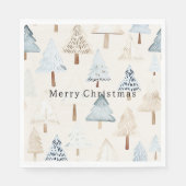 Crème Beige Blauwe Kerstbomen Servet (Voorkant)
