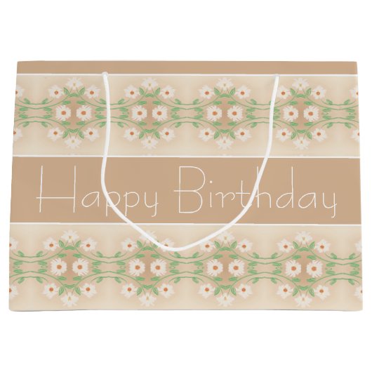 Crème Beige Bloemen geaccentueerd Groot Cadeauzakje (Voorkant)