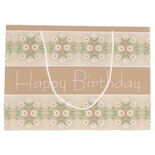 Crème Beige Bloemen geaccentueerd Groot Cadeauzakje (Achterkant)