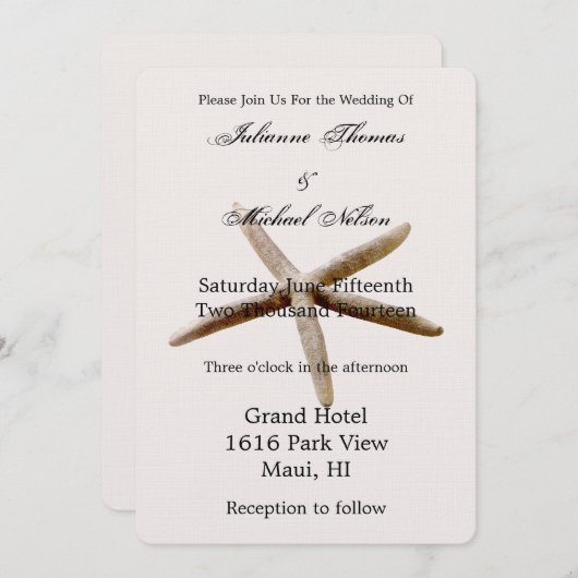 Crème Beige Blush Zeester Sterren Strand Kaart (Voorkant / Achterkant)