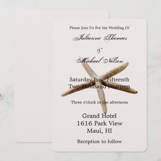 Crème Beige Blush Zeesterren Strand Kaart (Voorkant / Achterkant)