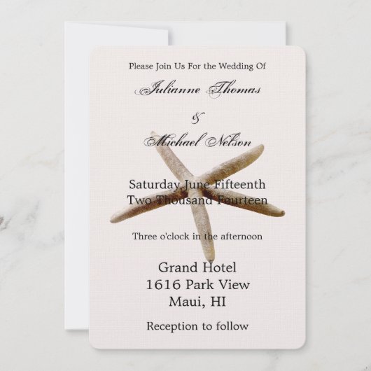 Crème Beige Blush Zeesterren Strand Kaart (Voorkant)