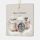 Crème Beige Camerastrepen Kerstmis Keramisch Ornament (Links)
