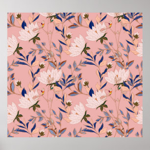 Crème Beige Lelies: Roze Naadloze Achtergrond Poster