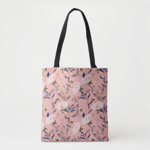 Crème Beige Lelies: Roze Naadloze Achtergrond Tote Bag