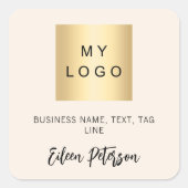 Crème beige naam handtekening bedrijf logo vierkante sticker (Voorkant)