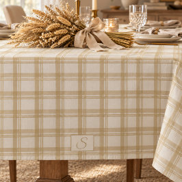 Crème Beige Neutrale Tartan Plaid Monogram Tafelkleed