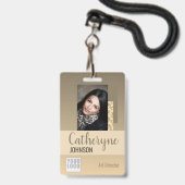 Crème Beige Ombre Logo Barcode ID Fototemplate Badge (Voorzijde met lanyard)