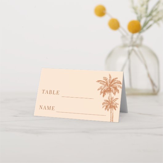 Crème Beige Palmboom Boho Beach Trouwtafel Plaatskaartje (Voorkant)