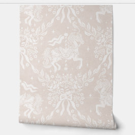 Crème Beige Rococo Carrouselpaarden & Bloemen Behang