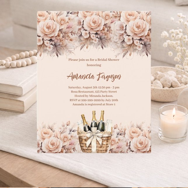 Crème beige roos bubbel Vrijgezellenfeest uitnodig (Creator heeft geüpload)